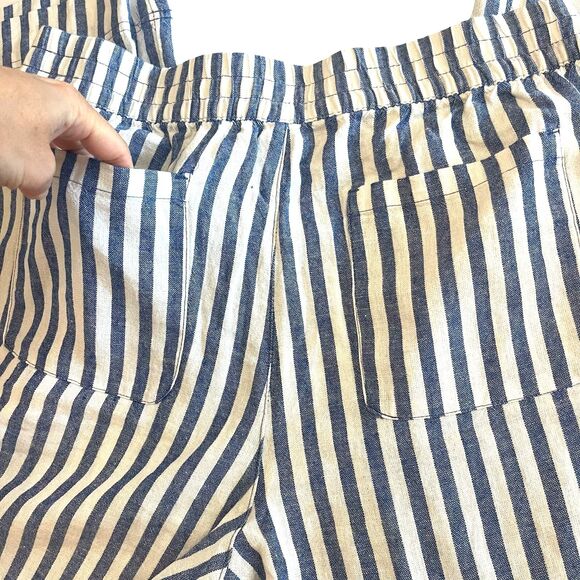 Old Navy Linen Blend Wide Leg Pull On Pants Sz L Navy Blue Striped Coastal Vacay - Picture 8 of 8